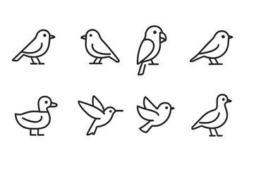 Various bird illustrations in simple line art showcasing different species and designs