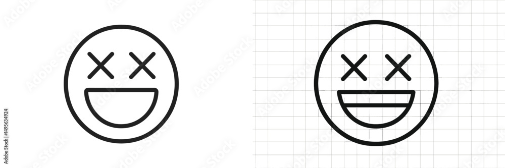 Leinwandbilder smiling face design with xs for eyes displayed on a grid background, showcasing a minimalist graphic