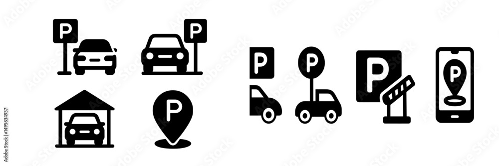 Poster Parking icons and symbols illustrating different types of parking options and their usage in urban environments