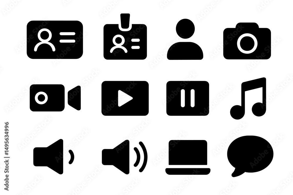 Leinwandbilder icon collection illustrating various multimedia and communication elements used in digital content c