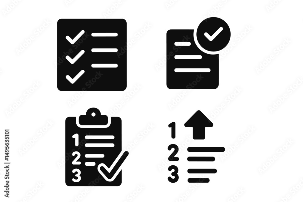 Leinwandbilder black icons representing task lists, checklists, and organization in a minimalistic style for produc