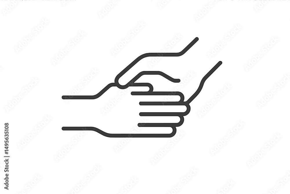 Poster Hands engaged in a gentle gesture of care and connection between two individuals in a minimalist style