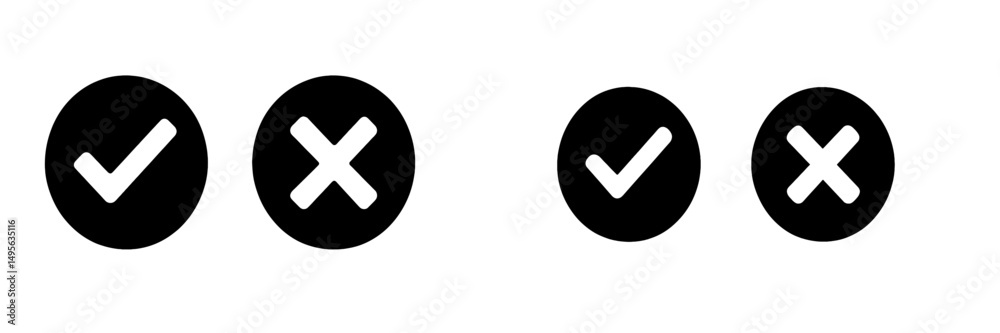 Poster Check and cross symbols used in a simple graphic display showing approval and disapproval in clear black and white