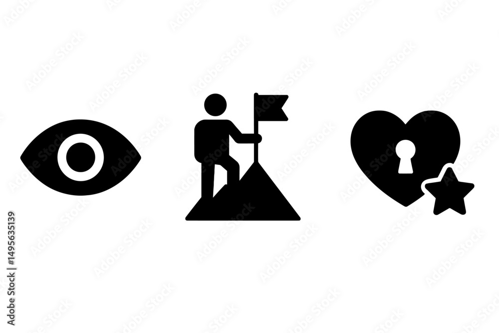 Poster symbols representing vision, achievement, and love in a minimalist design suitable for various conte