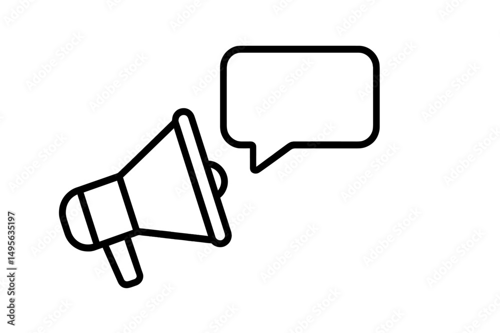 Poster Icon of a megaphone with a speech bubble representing communication and public announcements in a minimalistic design