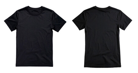 Back view only of a plain black t-shirt. No lace, no texture, no patterns &mdash; just a solid, smooth fabric. Isolated on a white background. No mannequin, no model, flat lay style. Clean apparel mockup fo