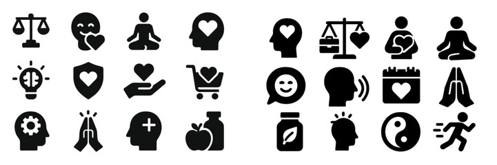 Silhouette icons representing wellness, balance, and self-care in a modern design, ideal for health and lifestyle themes