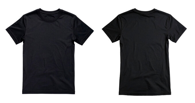 Back view only of a plain black t-shirt. No lace, no texture, no patterns &mdash; just a solid, smooth fabric. Isolated on a white background. No mannequin, no model, flat lay style. Clean apparel mockup fo