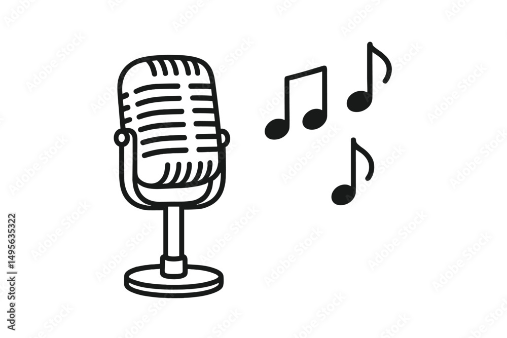 Poster vintage microphone with musical notes representing a joyful moment in music creation or performance