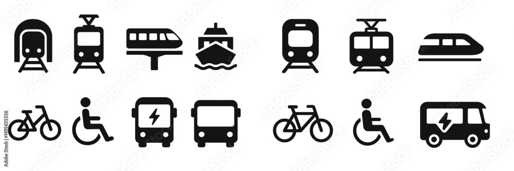 Poster Multiple transportation icons illustrating various modes of travel and accessibility options in urban settings