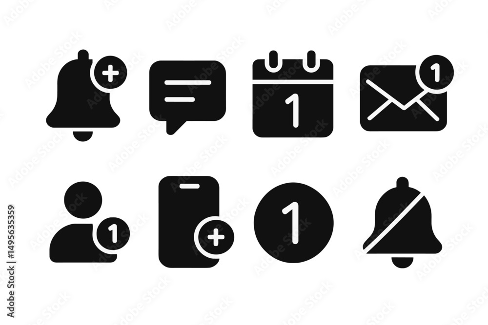Fototapete notification icons representing various alerts and messages on a digital interface display in black 