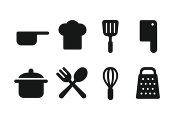 Cooking tools and utensils displayed in a minimalist style featuring essential kitchen equipment for chefs and home cooks