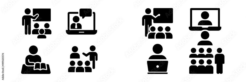 Aufkleber Different styles of teaching and learning methods in a classroom and online environment