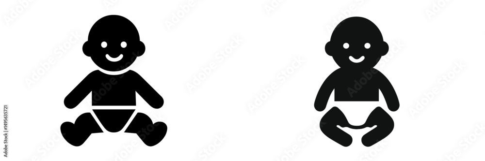 Poster two simple baby icons representing different poses and expressions in a minimalist design for variou