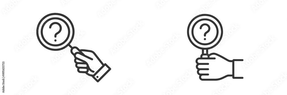 Poster two magnifying glasses held by hands, symbolizing investigation and curiosity in a minimalistic desi