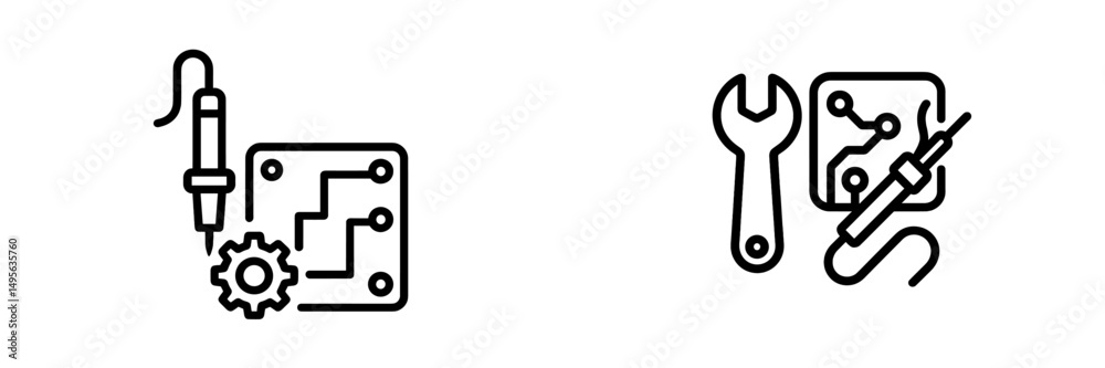 Poster Circuit board design elements featuring circuitry and tools for electronic assembly in a minimalist style