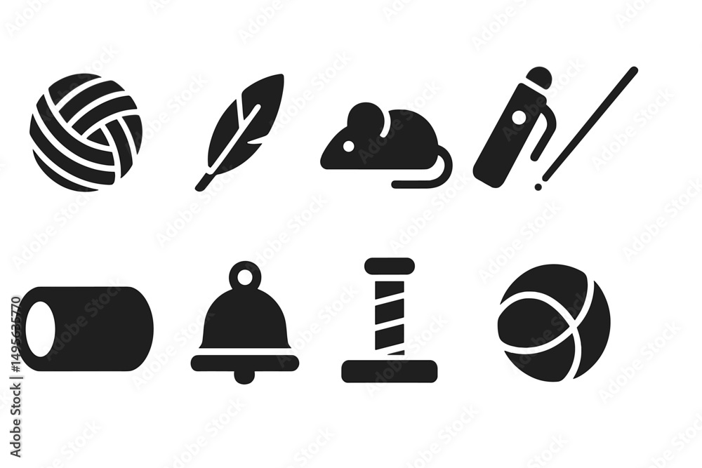 Poster Unique collection of black and white icons depicting various objects and activities in a minimalistic design style