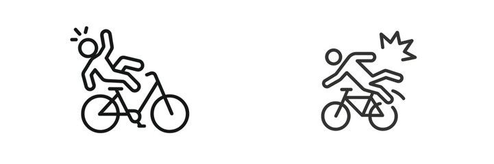 Cycling accidents illustrated with two different scenarios of a cyclist falling off a bike