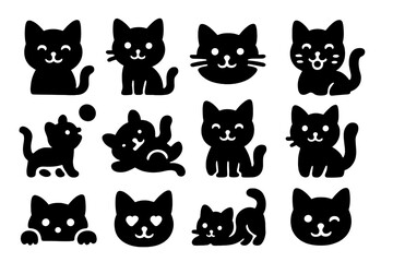 Cute black cat illustrations in various playful poses, sharing joy and charm for cat lovers everywhere