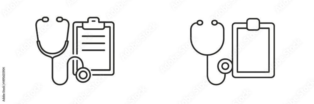 Aufkleber stethoscope and clipboard icons representing healthcare and medical practice in a simple design on a