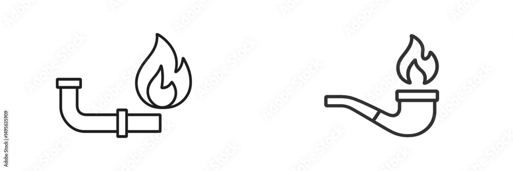 Poster creative illustrations of flaming pipes representing various concepts of fire hazards and safety mea