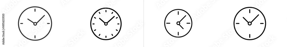 Aufkleber Clocks showing different times and styles in a minimalist design setting with black and white aesthetic