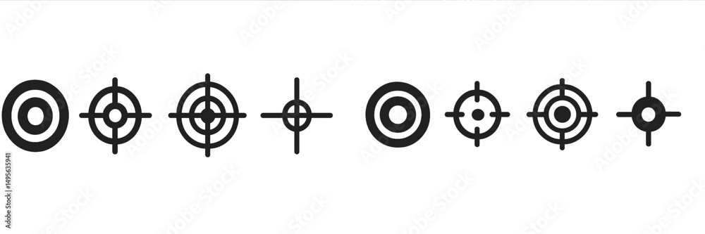 Poster various designs of target symbols displayed in a linear arrangement for illustrative purposes