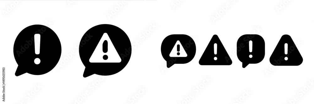Poster Designs of warning symbols in various shapes and sizes on a minimalist background showcasing alert graphics used for caution