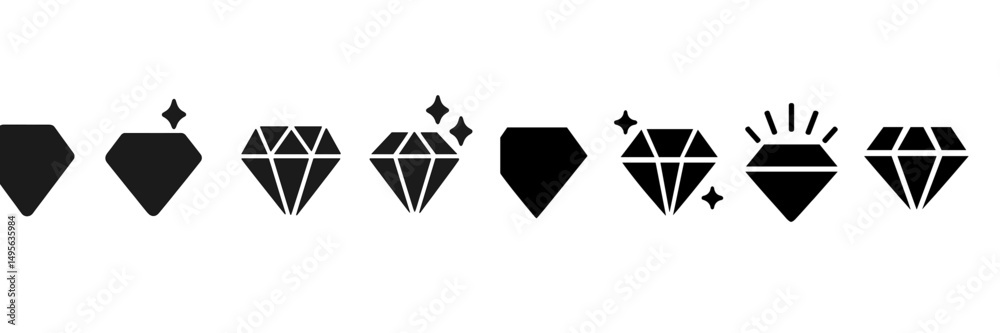 Poster various diamond shapes and styles featuring minimalistic black designs on a white background showcas