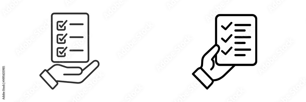 Poster Checklist illustration showing a hand holding a document with tick marks for task completion in a minimalist style