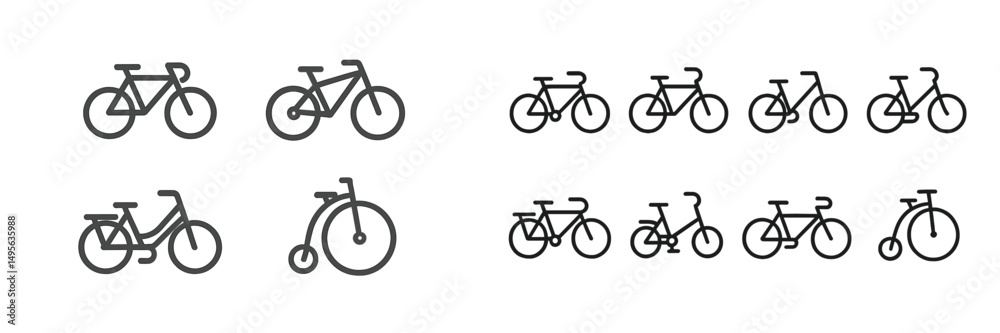 Aufkleber Various bicycle designs displayed in simple, clean line art representing different styles and types of cycles for creative projects
