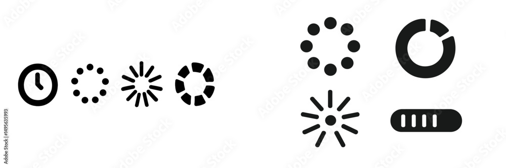 Poster various loading icons displayed in a minimalist style showcasing different design patterns and anima