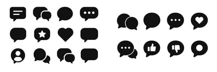 Different styles of speech bubble icons used for communication in digital design and social media platforms