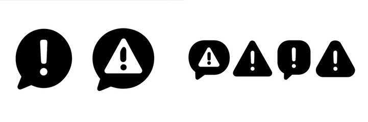 Designs of warning symbols in various shapes and sizes on a minimalist background showcasing alert graphics used for caution