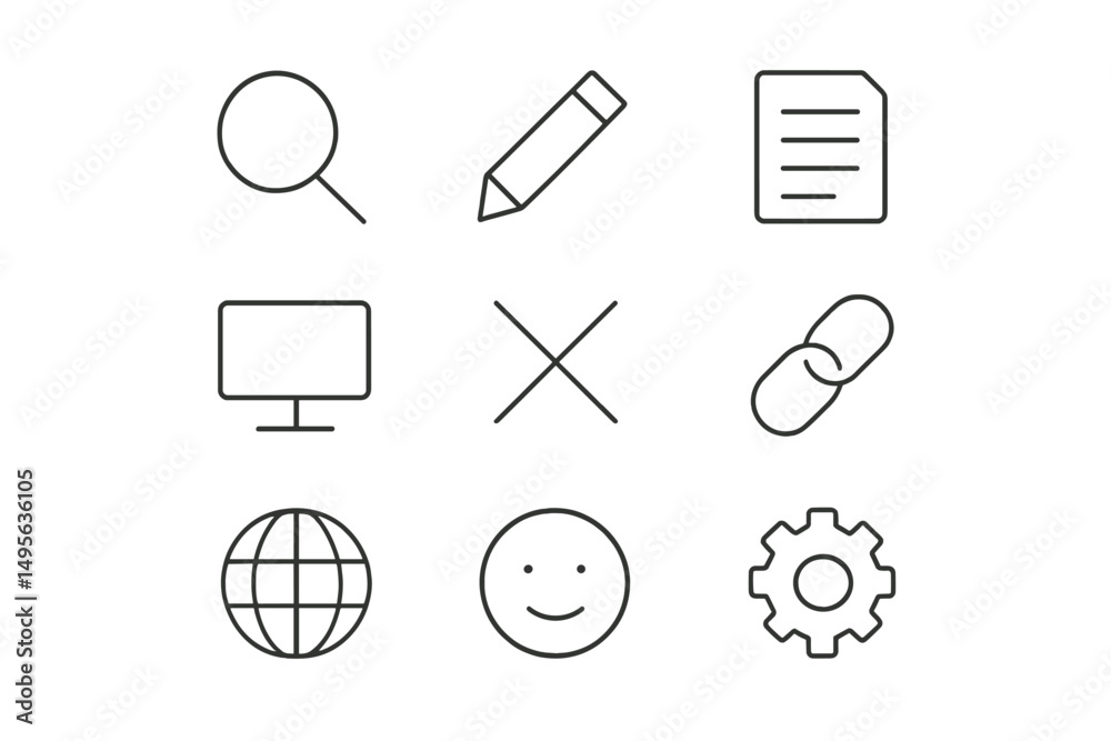 Poster creative workspace icons illustrating various digital tools and activities for design and communicat