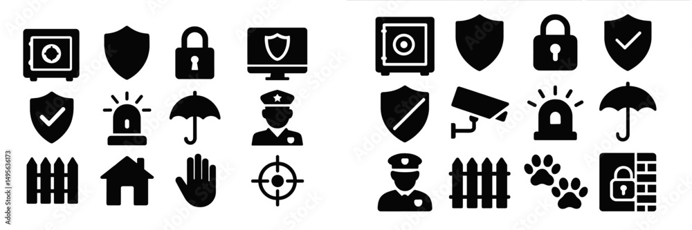 Poster secure and safety icons representing concepts of protection, surveillance, and emergency response