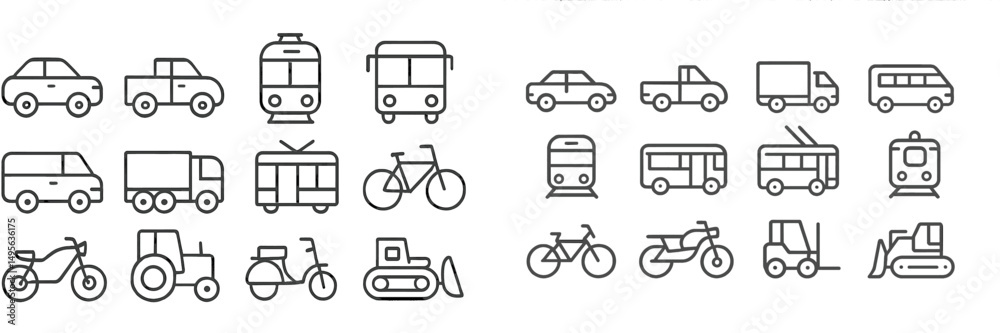 Poster various modes of transportation illustrated in a simple and clear style showing cars, bikes, and pub