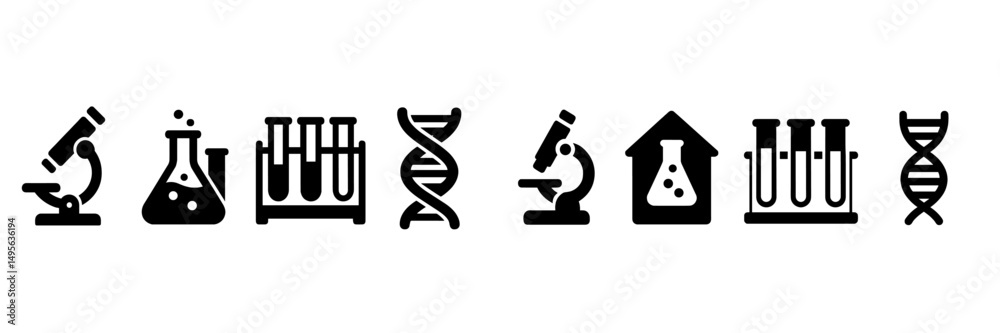 Poster collection of laboratory symbols representing various scientific activities often associated with re