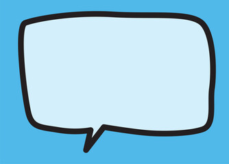 one empty dialog speech bubble with thick black curved outlines, scribbles, hand drawn on a bright blue background