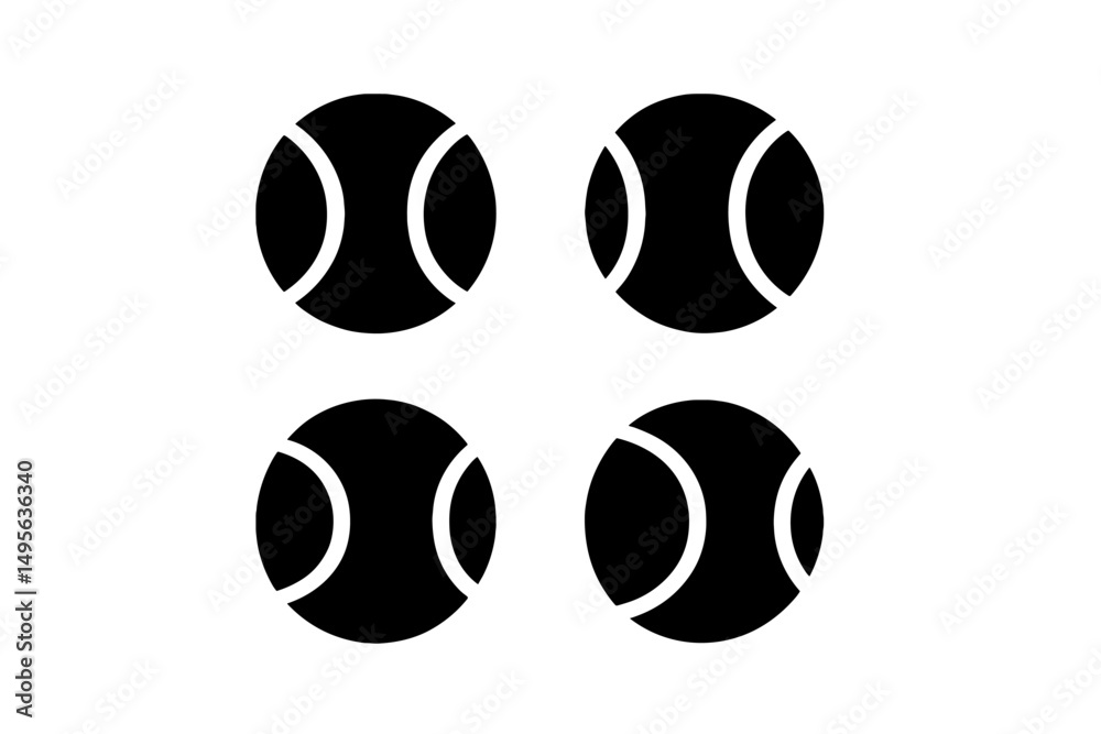 Leinwandbilder Four black tennis balls arranged in a grid pattern on a white background displaying a minimalistic design