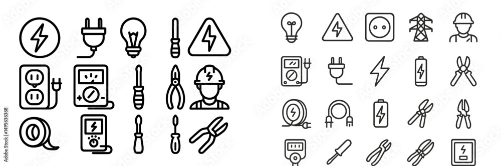 Aufkleber various electrical symbols and tools arranged in a grid, showcasing essential items for electrical w