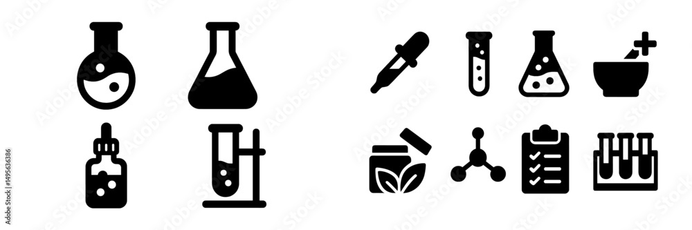 Aufkleber Laboratory equipment and tools showing various glassware and instruments used in scientific research and experimentation in a lab setting