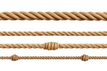 A detailed image showing four strands of brown rope arranged horizontally against a black background space