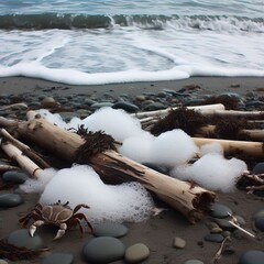 patch of sea foam rests on