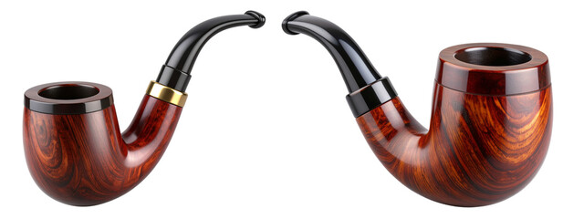 Antique Wooden Tobacco Pipe with Curved Stem  transparent background PNG