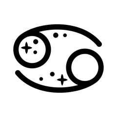Cancer Zodiac Sign in black and white color - celestial horoscope design. Adorable hand drawn vector illustration in cartoon flat style.