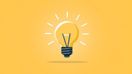 Bright animated lightbulb icon symbolizes creativity and innovation, radiating ideas with its glowing design against cheerful yellow background