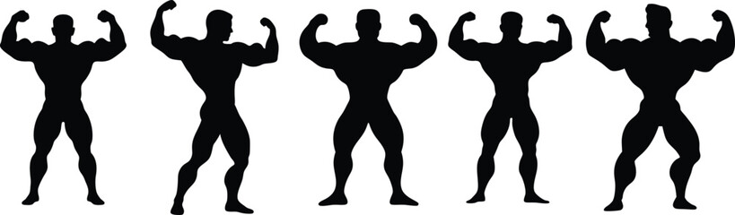 Fototapeta premium bodybuilder silhouette, muscular male figure, fitness portrait, bodybuilding competition, athletic physique, muscular body, strength training, weightlifting champion 