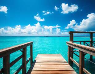 Obraz premium Tropical Beach With Wooden Pier View