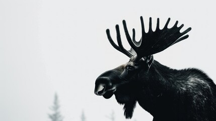 Obraz premium Black moose silhouette on a white background